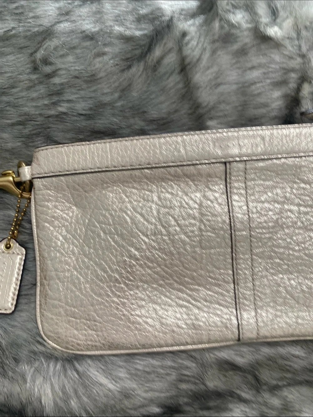Coach Pebbled Leather Wristlet in Light Taupe